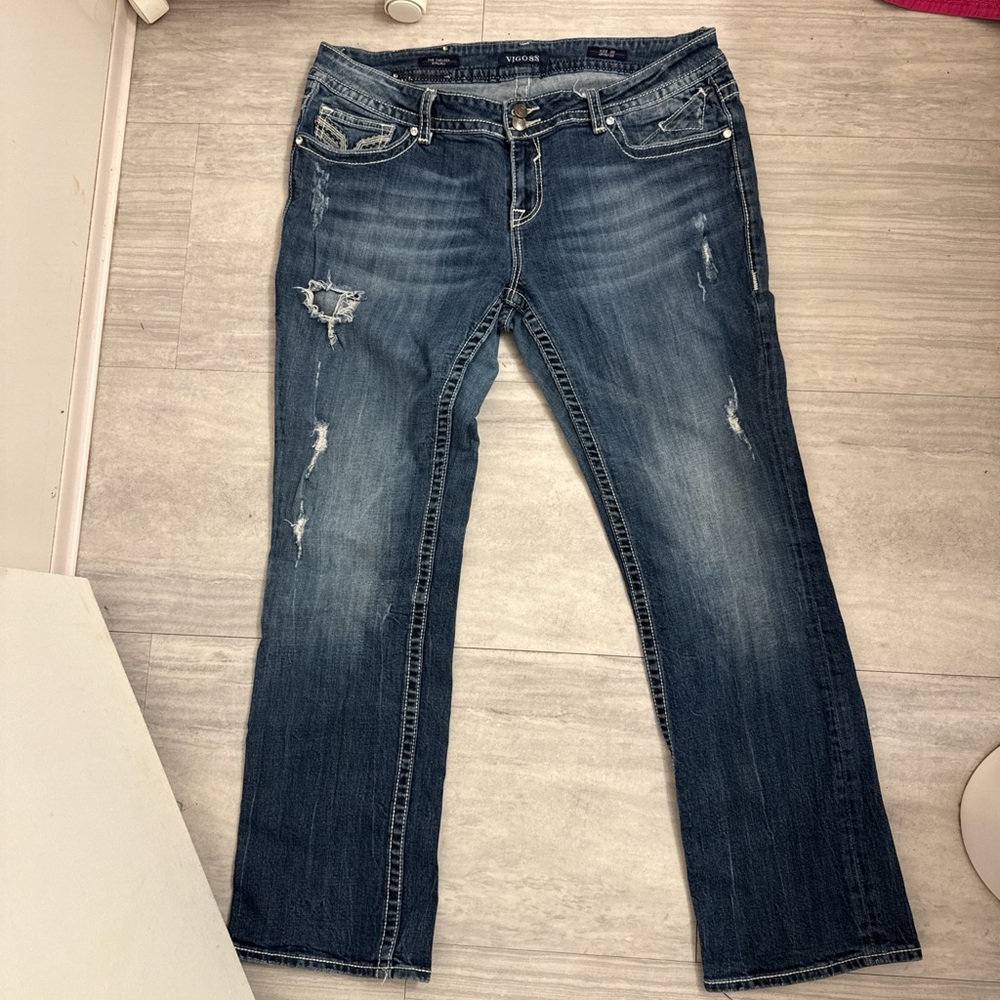 Vigoss Women's Blue Distressed Straight Leg Jeans